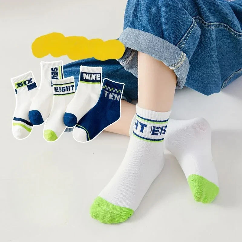 Kids' Socks 5 Pairs/lot Soft Cotton Thin Socks Spring Autumn Cotton Socks Medium Little Boys Crew Sock Baby Cartoon Pattern