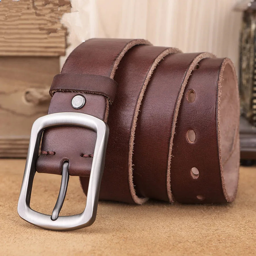 Natural cowhide belt for men's hard metal buckle soft original cowhide mens leather belt unique texture real leather jeans belt