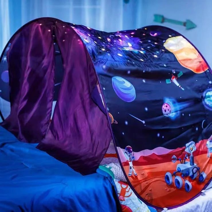 Dream Tent with light show for Kids Bed with Storage Pocket Foldable Kids Tent on Bed Mosquito Net Tent