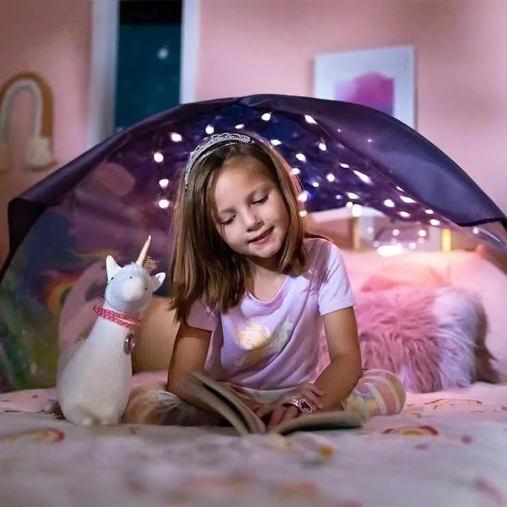 Dream Tent with light show for Kids Bed with Storage Pocket Foldable Kids Tent on Bed Mosquito Net Tent