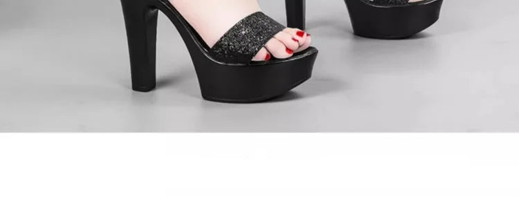 Elegant Bling Block High Heels Sandals