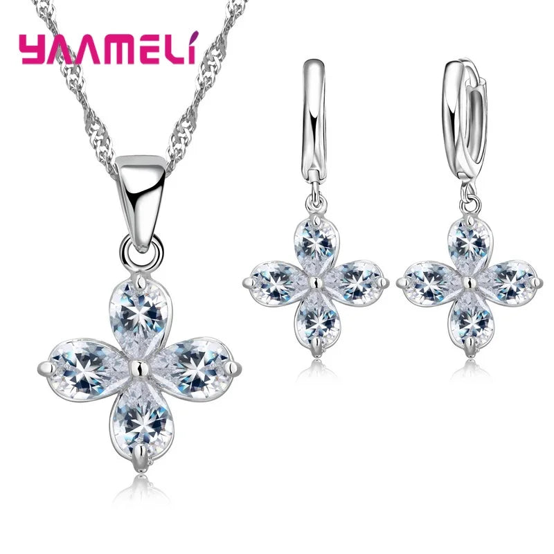 34 Designs Big Promotion 925 Sterling Silver Jewelry Set for Woman Girl Pearl Rhinestone Zircon Pendant Necklace Earrings Chain