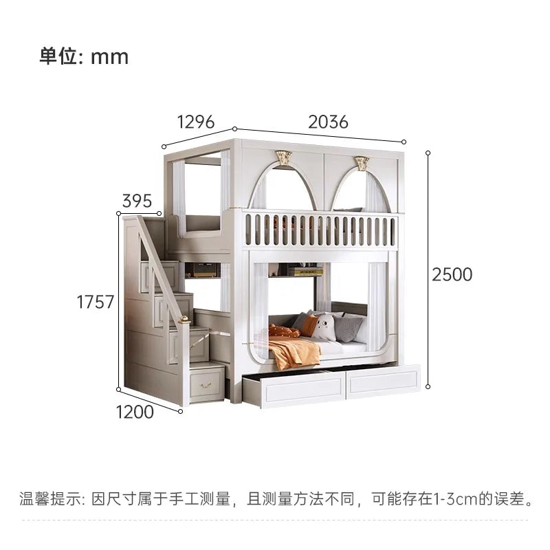 Custom high guardrail children's bed Solid wood two level Deluxe Mom Castle Tree House bed High and low Bunk bed