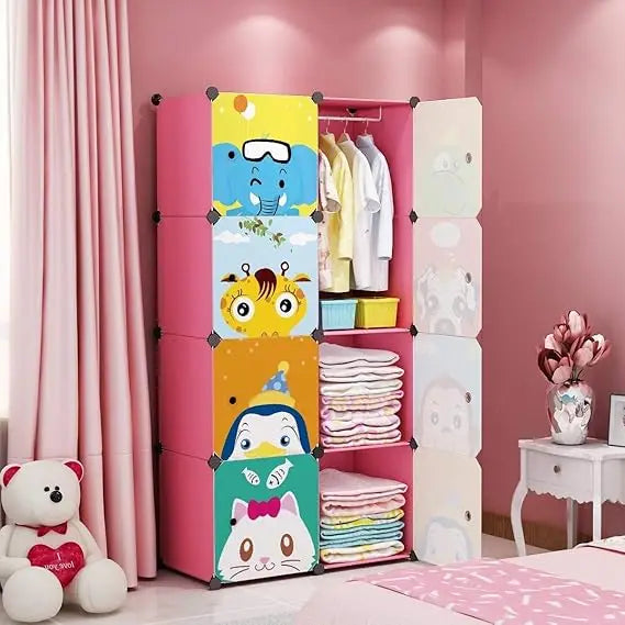 Children Wardrobe Kid Dresser Cute Baby Portable Closet Bedroom Armoire Clothes Hanging Storage Rack Cube Organizer(Blue, 6 Cub