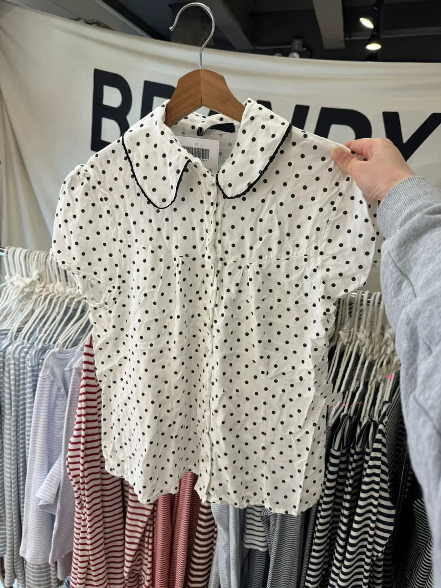 Blue Striped Short Sleeve Blouse Women Summer Peter Pan Collar Single Breasted Top Shirt Preppy Style Sweet Blouses Y2k 2025 New