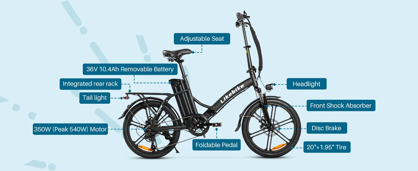 Electric E bike Foldable 540W Peak Motor 36V Removable Lithium Battery Electric Bicycle 20 Inch Tires Urban Commuter E-bike