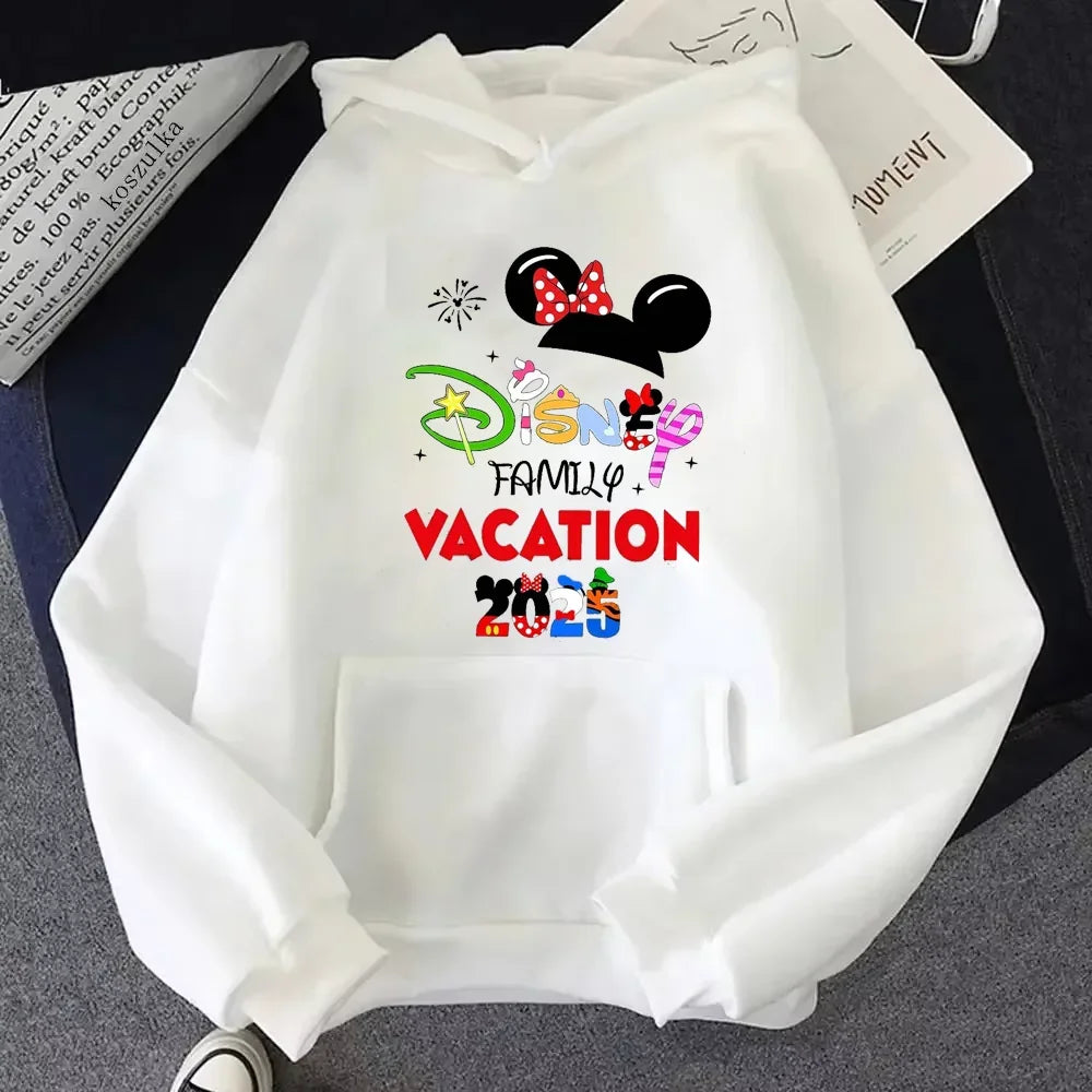 2025 Disney Mickey Minnie Family Vacation Printed Hoodie Autumn My First Disney Trip Pullover Tops Women Casual Sweatshirt
