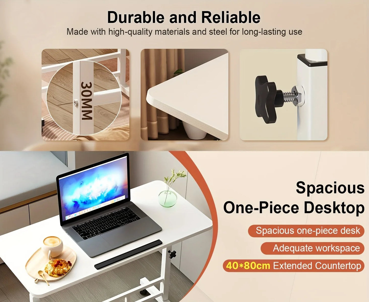 Standing Desk Adjustable Height Mobile Computer Desk with Universal Wheel Stable Sturdy Durable Spacious Study Table for Home