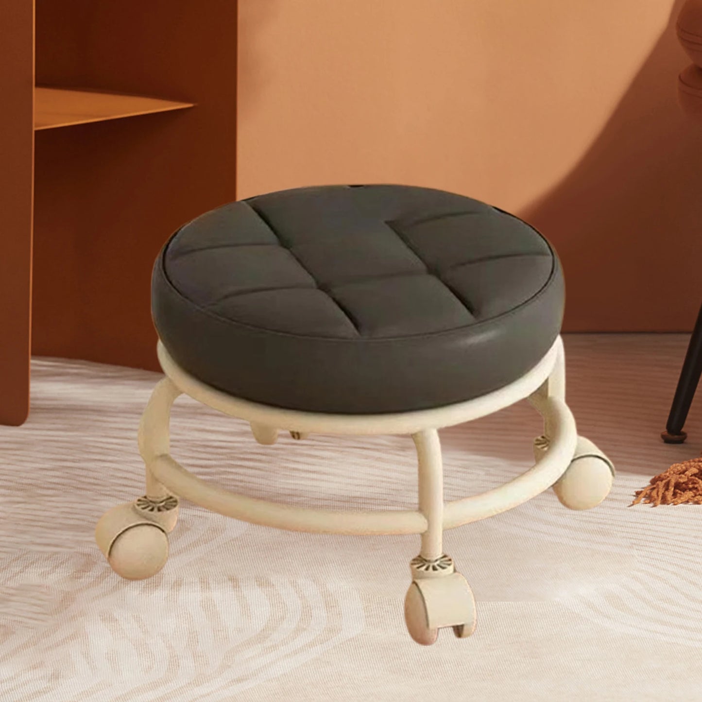 Low Rolling Stool with Wheels Sofa Footstool Universal Swivel Caster Adults Child Foot Rest for Home Office Porch Playroom