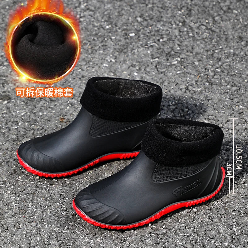 New Fashion Rain Shoes Women's Wear- resistant Short Tube Outer Wear Rain Boots Water Shoes Non-slip Car Wash Shoes