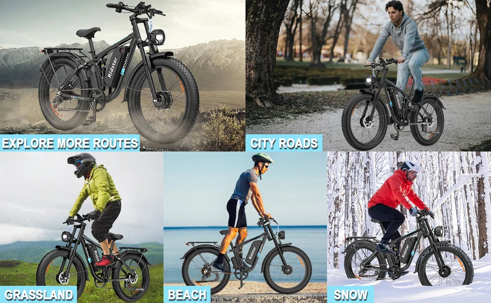 Ridstar 2000W Electric Bike 26 Inch Fat Tire Adult Ebike 48V 23AH Battery Dual Motor Off-Road All Terrain Electric Bicycle EMTB
