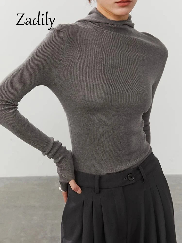 2025 Spring New Sport Style Long Sleeve Women Slim Knit Hoodies Minimalist High Strecth Ladies Pullovers Female Clothing Tops