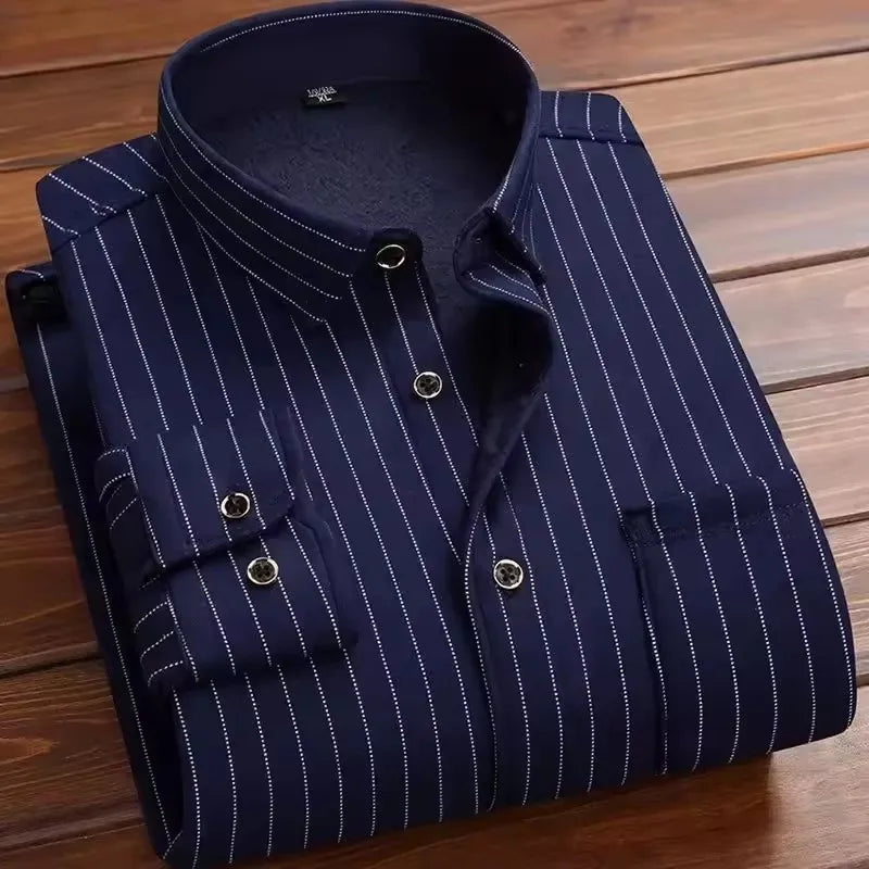 2025 Men's Autumn Winter Thick Warm Long Sleeve Plaid Shirt