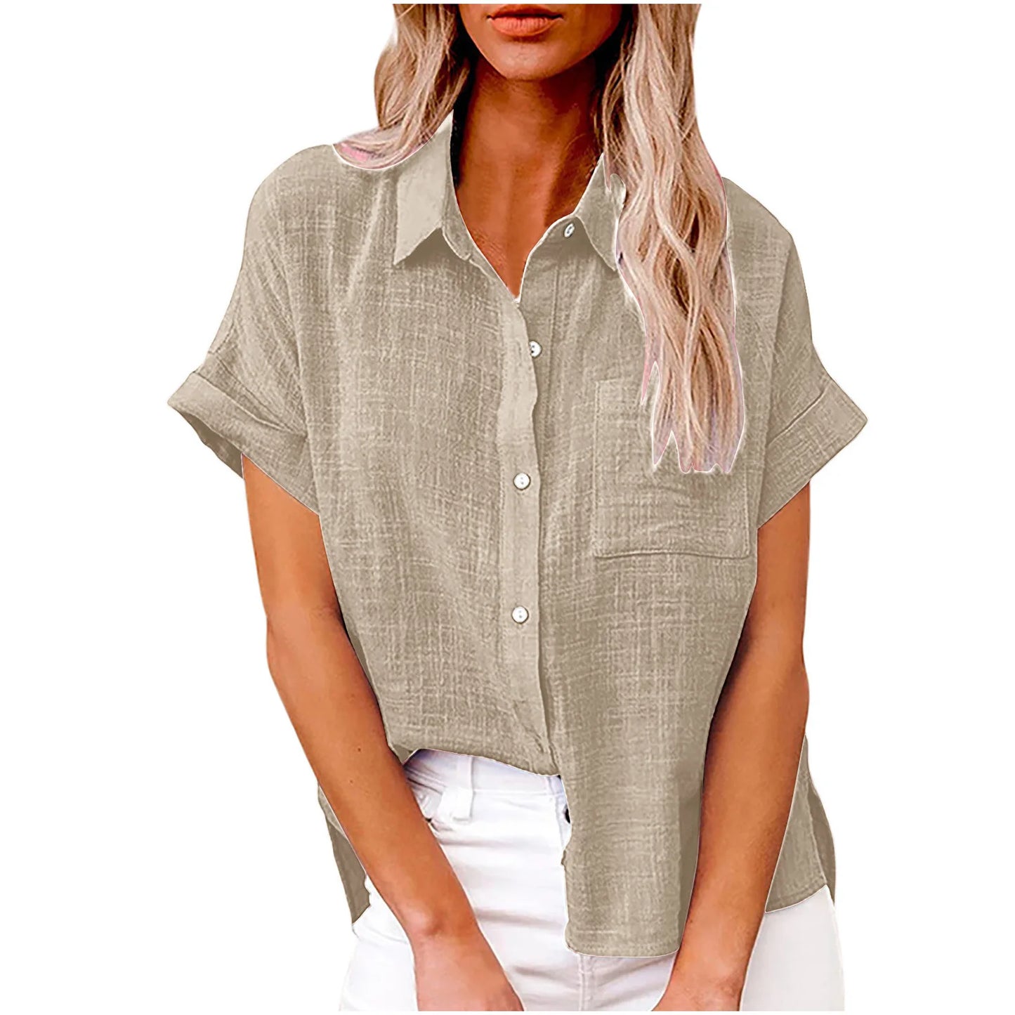 2024 Summer Women's Cotton Blouse Linen Shirt Short Sleeve Casual Loose Shirt S-5XL Camisa Blancas Para Mujeres Blusas Feminina
