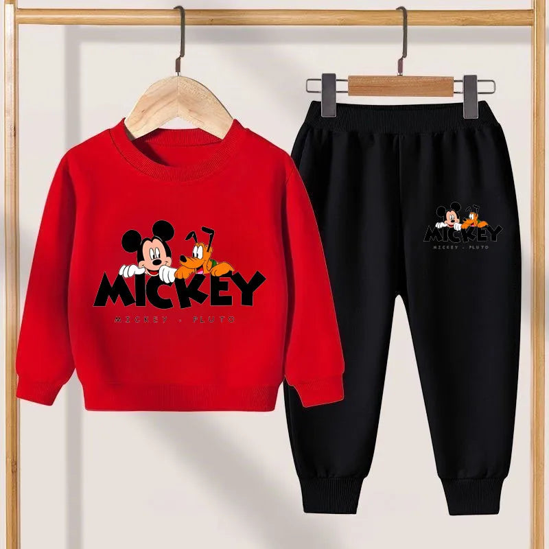 Mickey Print Spring New Children's Clothing Sets Breathable Boys O Neck Hoodies Long Pant Two Piece Suit Kids Casual Tracksuit
