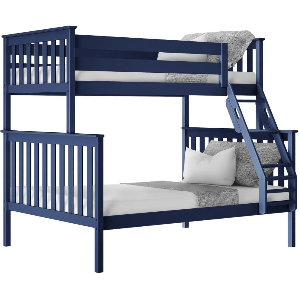 Children Beds, Bunk Bed Twin Over Full Size with Ladder, Solid Wood Platform Bed Frame with Ladder for Kids, Safety Guardrails