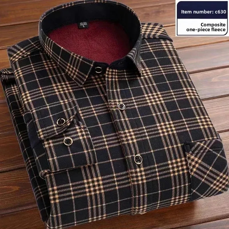 2025 Men's Autumn Winter Thick Warm Long Sleeve Plaid Shirt