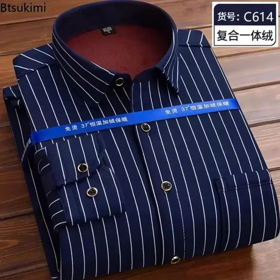 2025 Men's Autumn Winter Thick Warm Long Sleeve Plaid Shirt