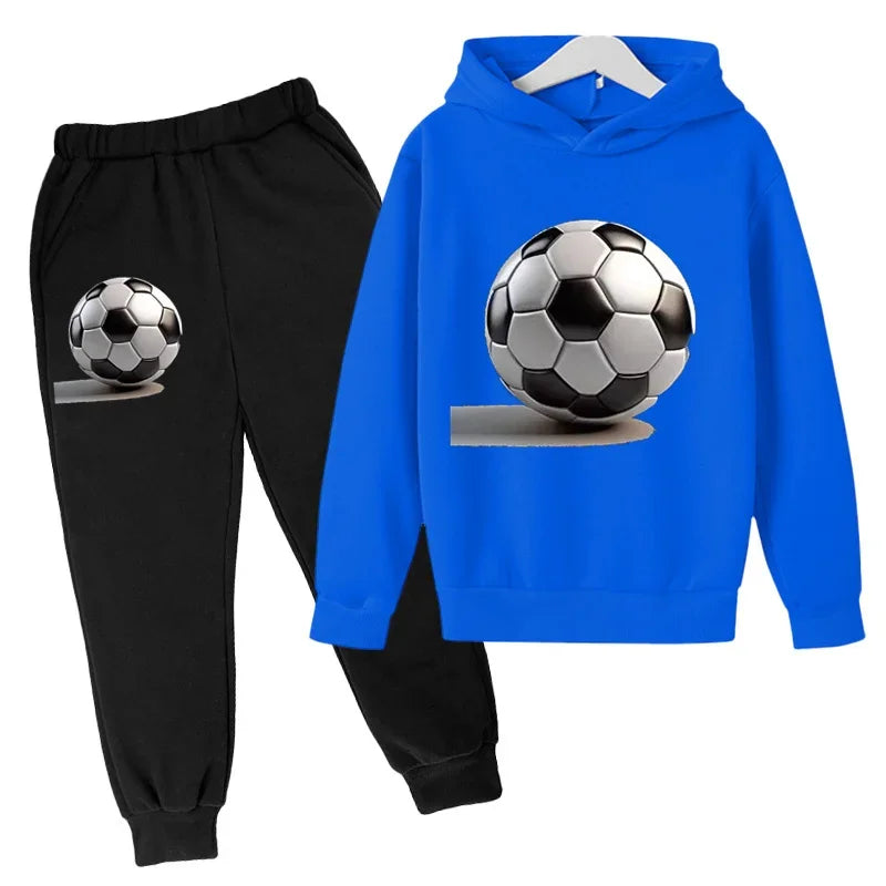 Autumn Boys and Girls Top+Pants Hoodie Casual Fashion Sports Football Printed Set