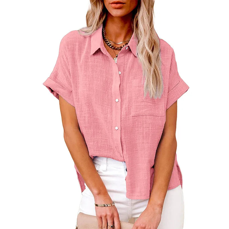 2024 Summer Women's Cotton Blouse Linen Shirt Short Sleeve Casual Loose Shirt S-5XL Camisa Blancas Para Mujeres Blusas Feminina