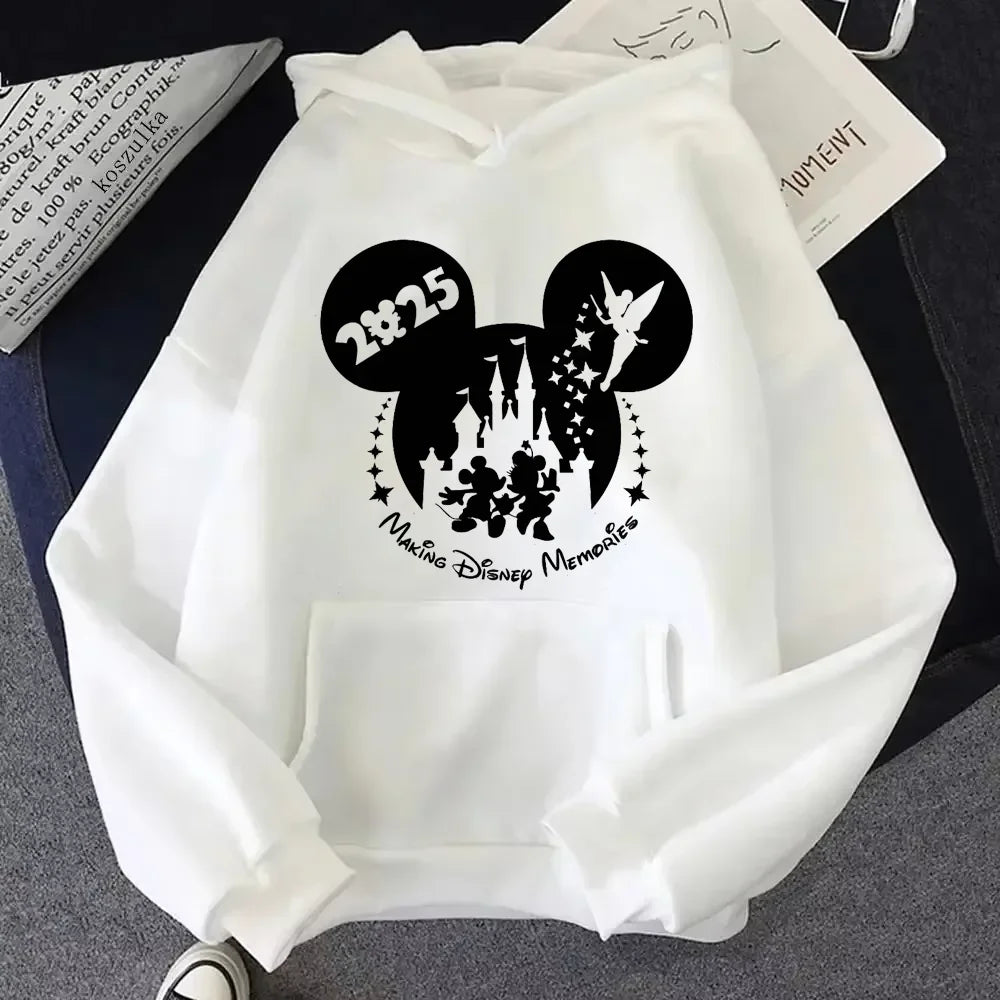 2025 Disney Mickey Minnie Family Vacation Printed Hoodie Autumn My First Disney Trip Pullover Tops Women Casual Sweatshirt