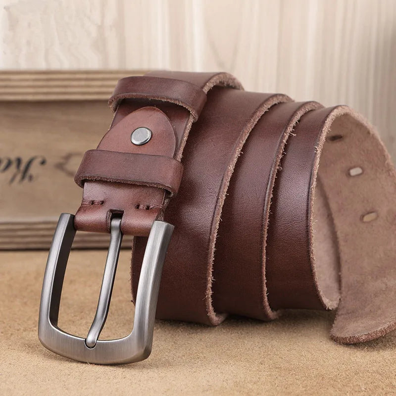 Natural cowhide belt for men's hard metal buckle soft original cowhide mens leather belt unique texture real leather jeans belt