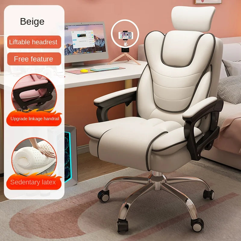 Pink Gaming Chair for Girls Home Computer Office Chair Comfortable Pink PU Leater Bedroom Sofa Reclining Writing Desk Chairs