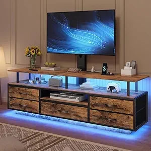 TV Stand with Mount for 32/55/65/70 inch TVs, 51.2" LED TV Stand with Power Outlets & Storage, Entertainment Center with Storage