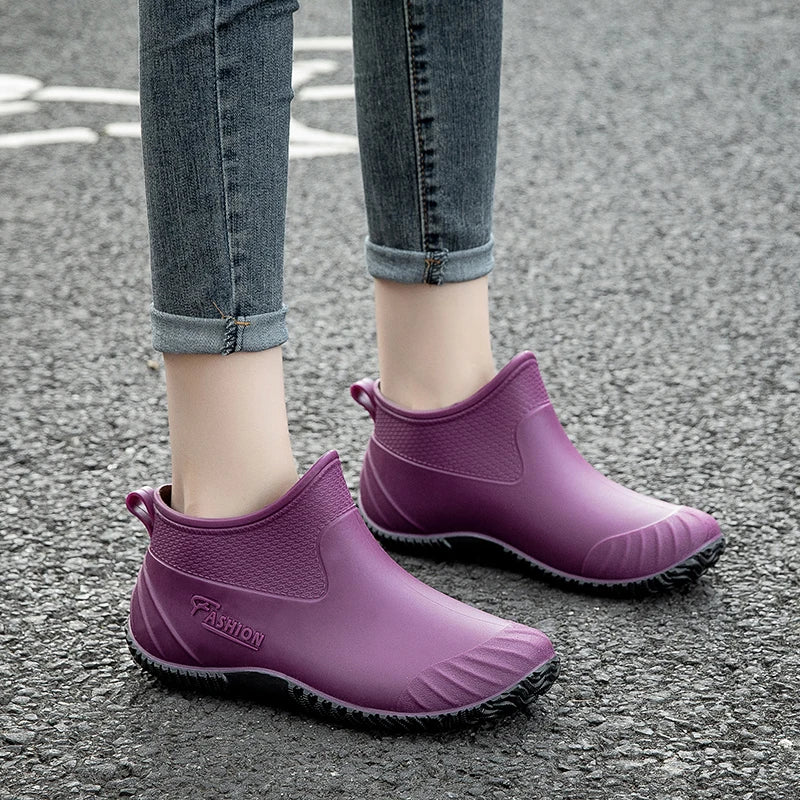 New Fashion Rain Shoes Women's Wear- resistant Short Tube Outer Wear Rain Boots Water Shoes Non-slip Car Wash Shoes