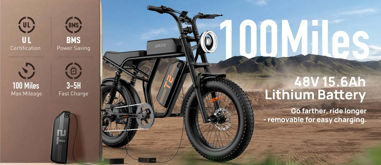1500W Peak Electric Mountain Bike 48V 15.6Ah Removable Battery 28MPH 100 Mile Range 20X4" Fat Tire E-Bike Free Shipping Hot Sale