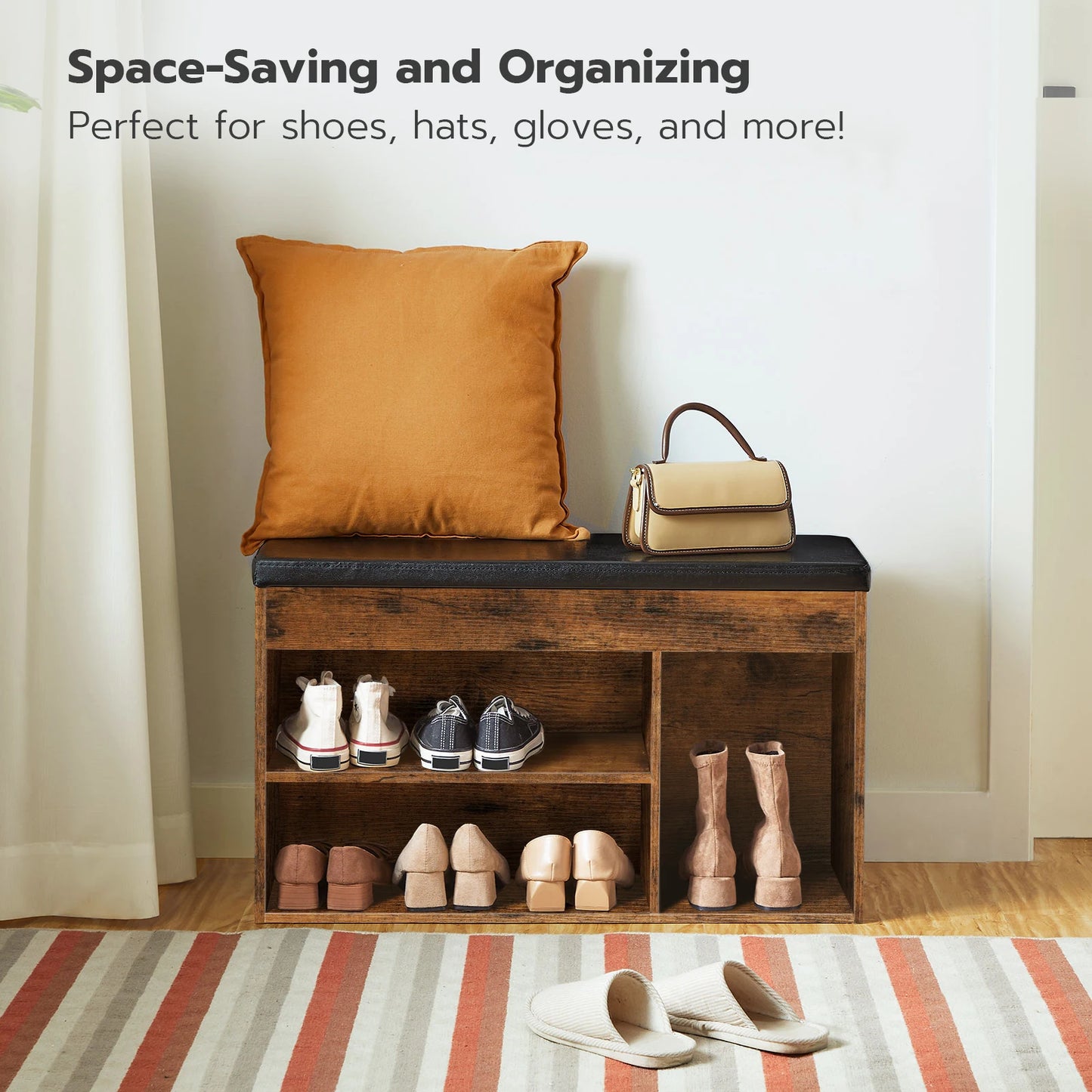 Shoe Storage Bench with Padded Cushion, Entryway Bench with Flip-Open Storage Box stools & ottomans, Shoe Rack