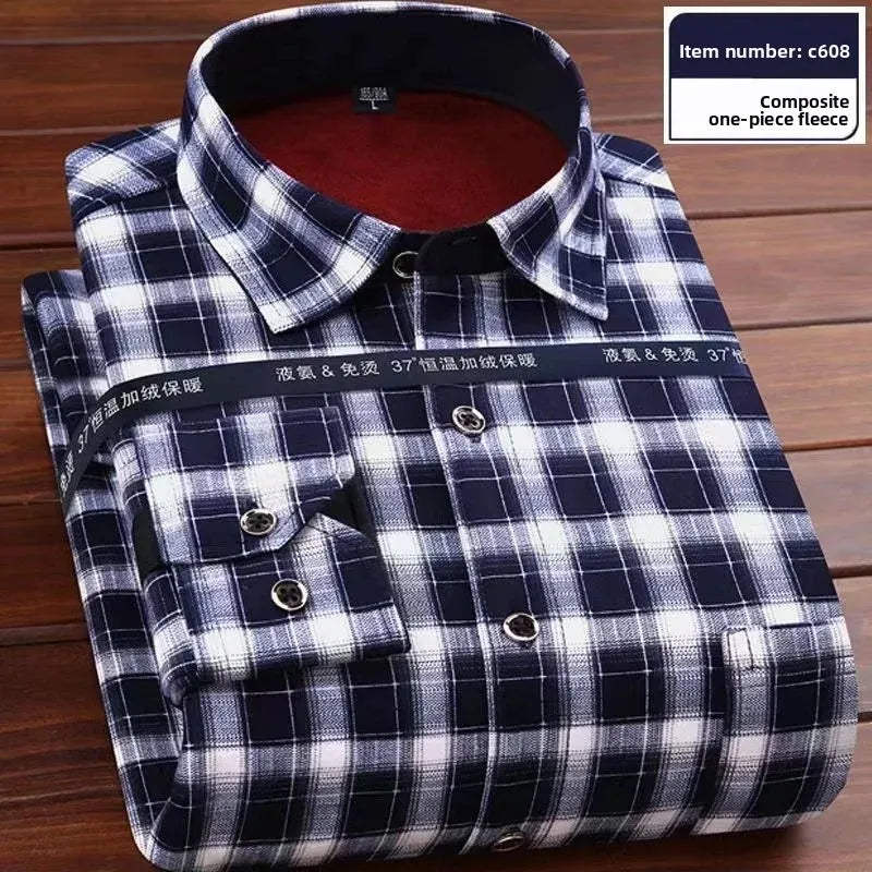 2025 Men's Autumn Winter Thick Warm Long Sleeve Plaid Shirt