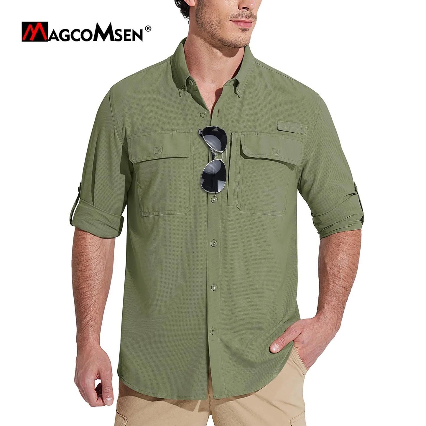 MAGCOMSEN Men's Long Sleeve Shirt with 3 Pockets