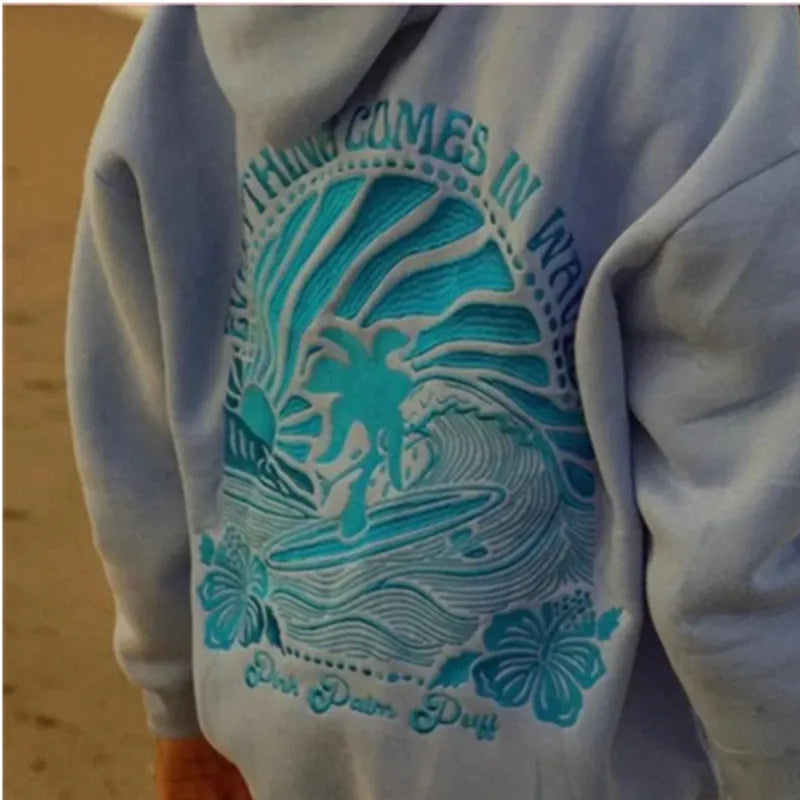 PINK PALM PUFF Street Hoodies Casual Female Sweatshirt Fashion Hoodie Embroidery Oversize Loose New Sweatshirts Autumn Clothing