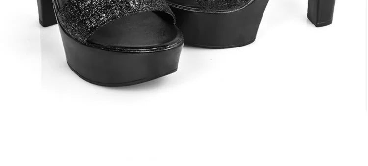 Elegant Bling Block High Heels Sandals