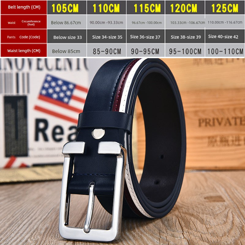 White Korean Style Trendy Casual Men's Leather Belt for Young People
