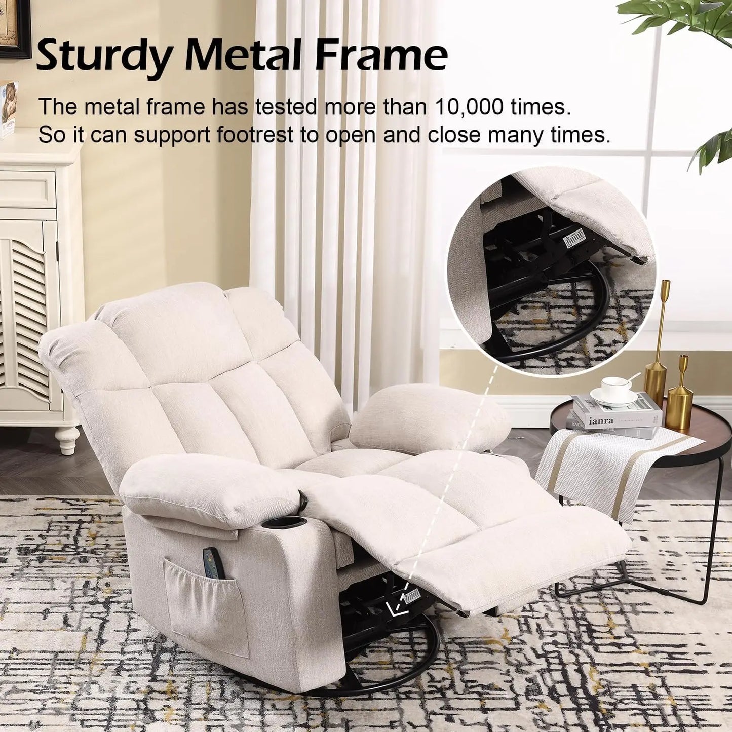 Massage Swivel Rocker Recliner with Heat and Vibration for Living Room Bedroom