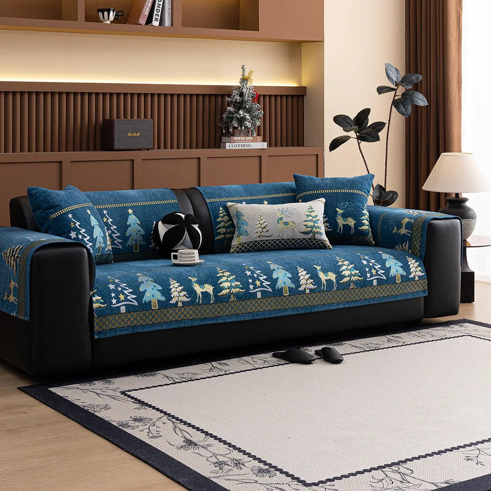 Chinese Style Chenille Sofa Slipcover, Couch Cover, Pet Dog Friendly, Thick Plush Cover, Furniture, 1piece