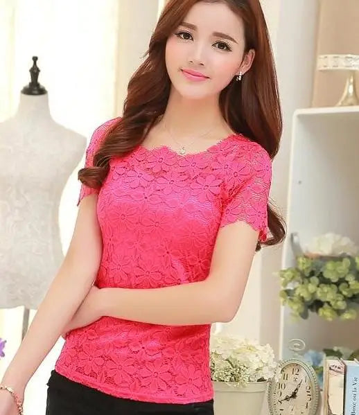 women tops Lace Shirt Blusas Femininas Blouses & Shirts New Fashion Short sleeve Women Blouse plus size Women Clothing 5XL