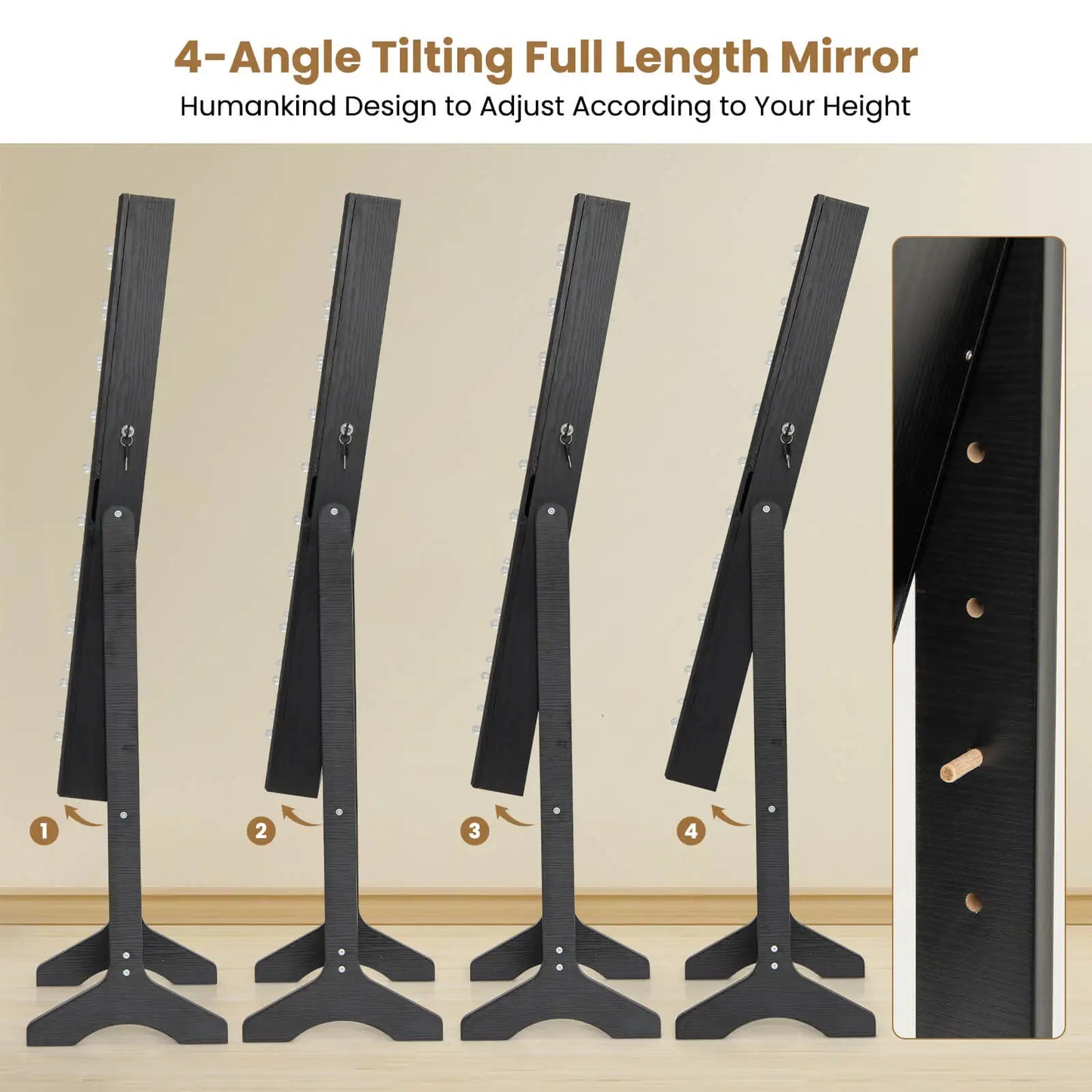 LED Mirror Jewelry Cabinet w/20 LED Lights Full-Length Mirror Adjustable Angles