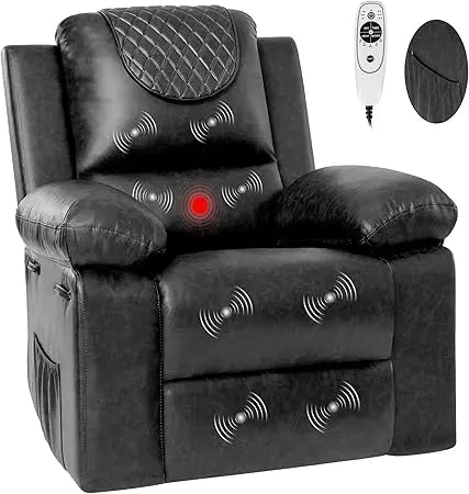 Recliner Chair, Electric Adjustable PU Massage Living Room Chairs for Adults (Black)