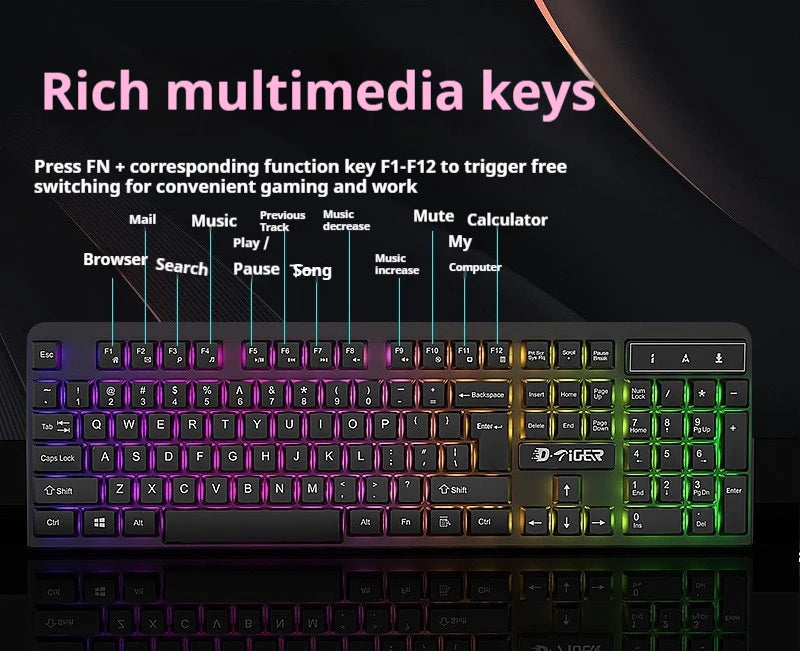 New English Arabic Numerals Wired Keyboard and Mouse Set Ergonomic For Both Gaming And Office Use Gaming Keyboard And Mouse