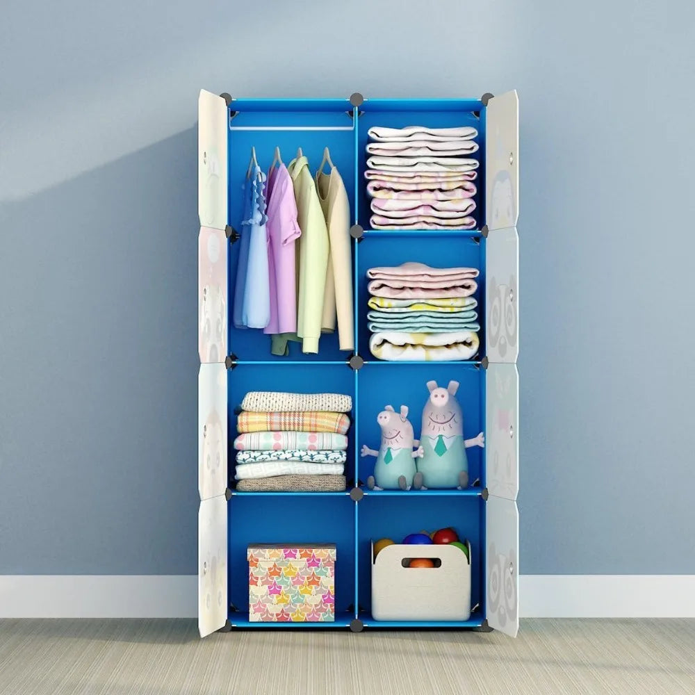 Children Wardrobe Kid Dresser Cute Baby Portable Closet Bedroom Armoire Clothes Hanging Storage Rack Cube Organizer(Blue, 6 Cub
