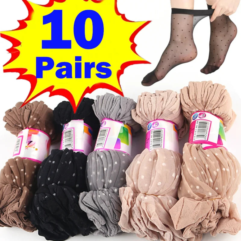 Black Dot Transparent Socks Ultra-thin Elastic Women Crystal Silk Socks Nylon Fashion Ladies Summer Short Ankle Socks