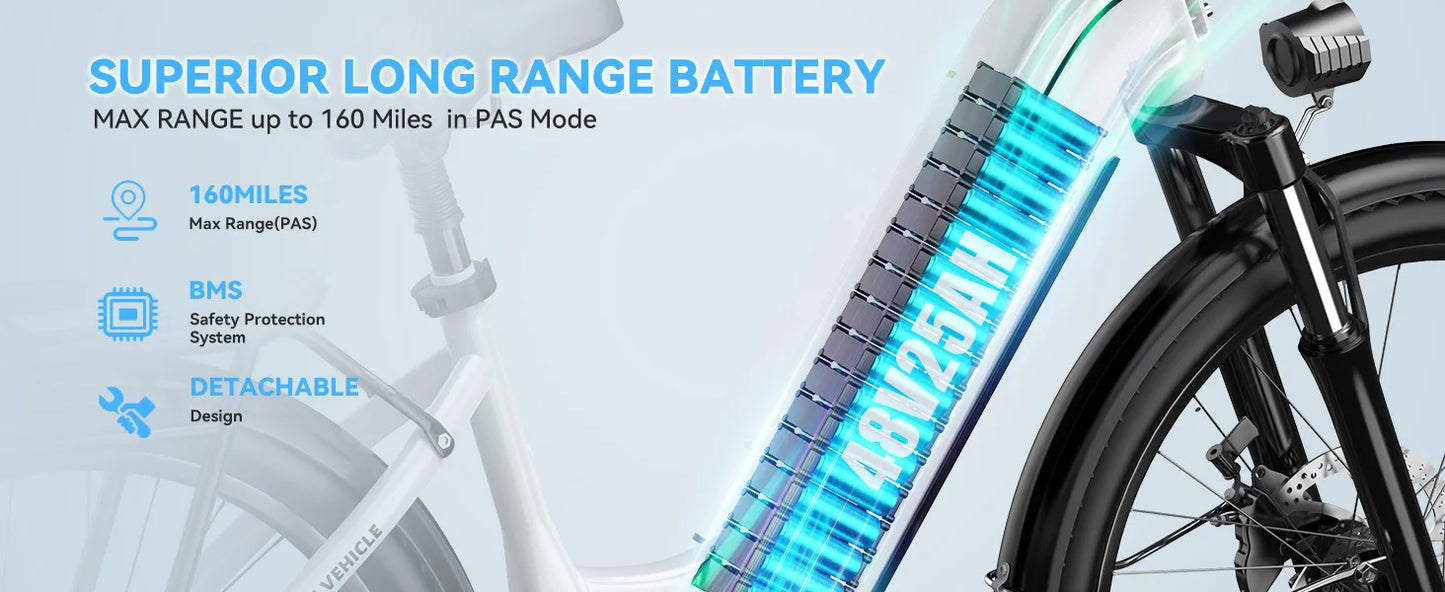 1000 Peak Electric Bike for Adults,up 80 Miles Removable Battery Ebike, 26" Electric E Bike with 7-Speed,Adult Electric Bicycles