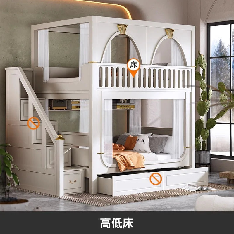 Custom high guardrail children's bed Solid wood two level Deluxe Mom Castle Tree House bed High and low Bunk bed