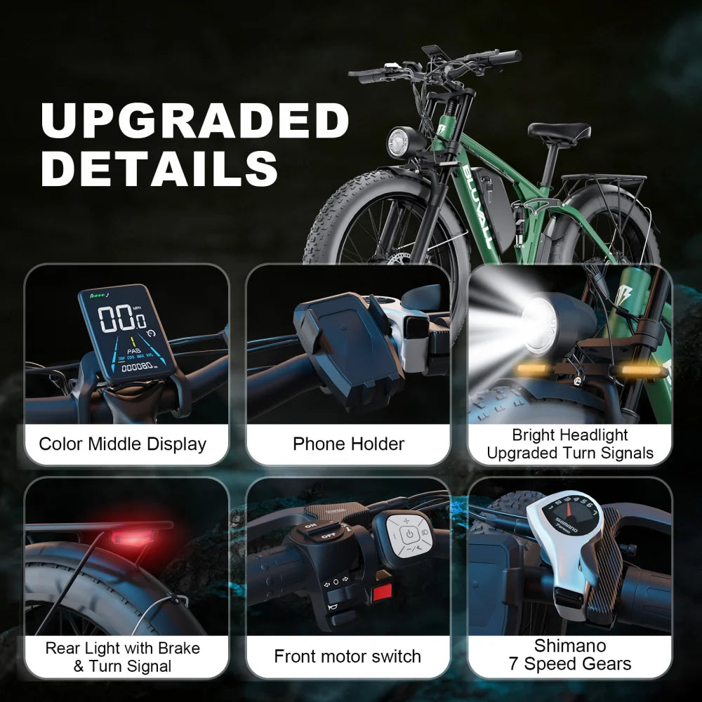Electric Bicycle 26*4.0 Fat Tire 2000W 52V 22.4AH Battery Road Electric Bike Adults Waterproof Snow Beach EBike