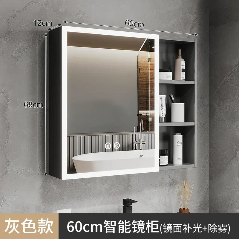 Space Aluminum Bathroom Mirror Wall-mounted Make Up Vanity Storage Mirror Cabinet Shelves Home Furniture Muebles Bano FYBC