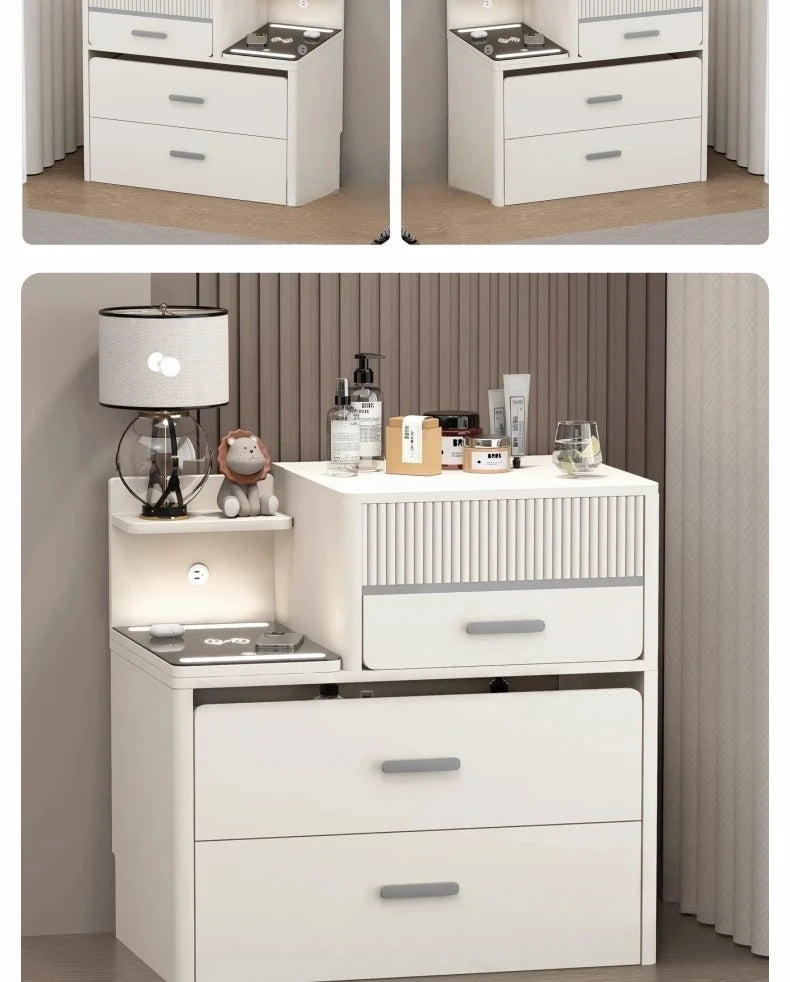 Dresser Bedside Table Integrated Combination Dressing Table Makeup Vanity Multifunctional With Lamp Stool Bluetooth Nightstands