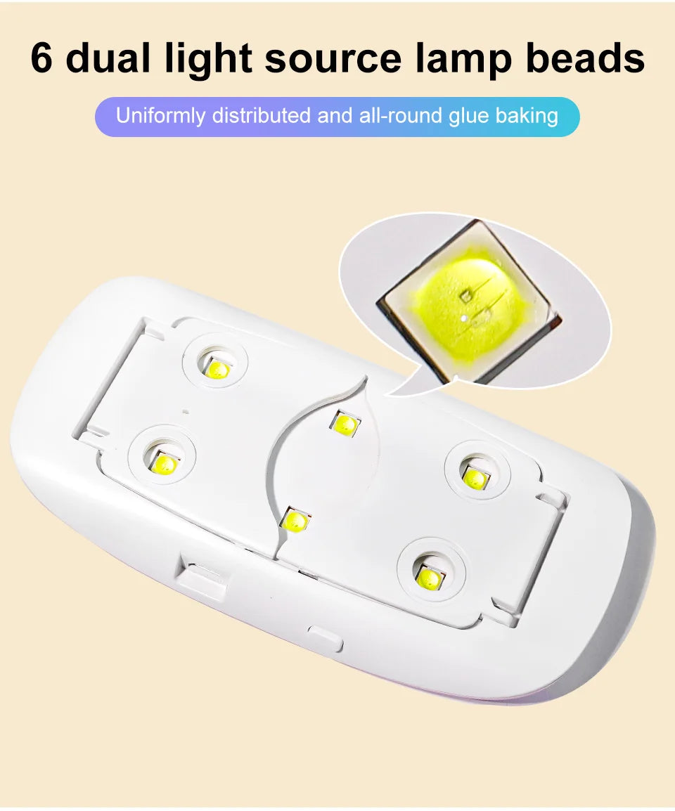 6W Mini Nail Dryer Machine Portable 6 LED UV Manicure Lamp Home With USB Cable